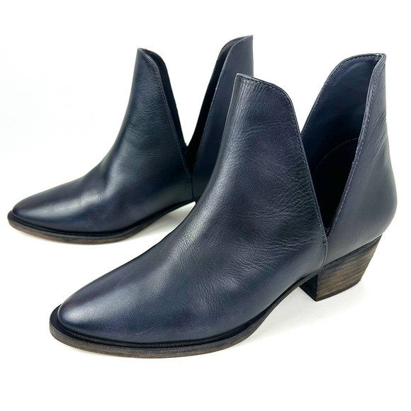 Free People Charm Double V Leather Ankle Booties Ink Dark Blue Size 36.5 - Picture 1 of 13